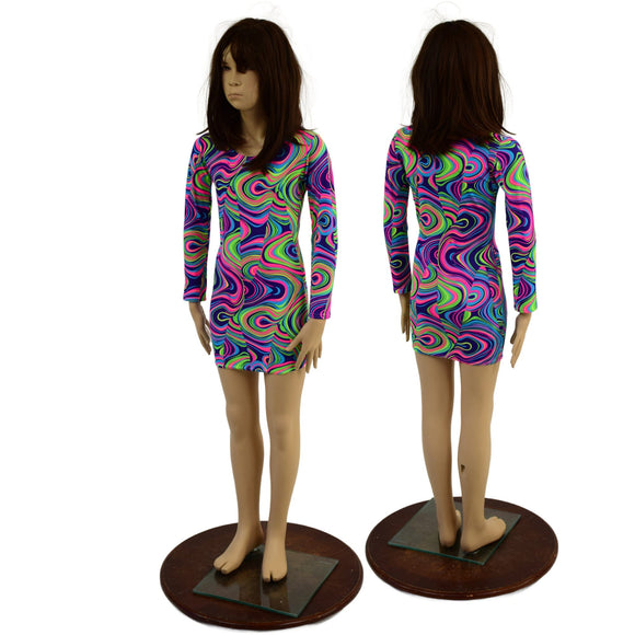 Girls Neon Glow Worm Mini Dress with Long Sleeves - Coquetry Clothing