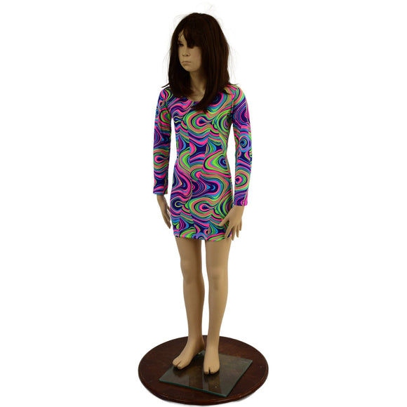 Girls Neon Glow Worm Mini Dress with Long Sleeves - Coquetry Clothing