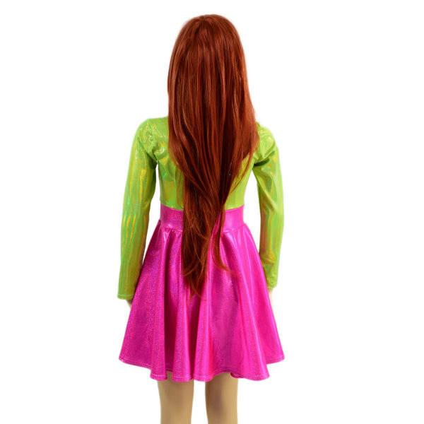 Girls Neon Pink and Green Skater Dress - 3