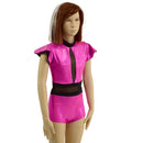 Girls Neon Pink Romper with Inset Keyhole and Mesh Waistband - Coquetry Clothing