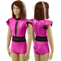 Girls Neon Pink Romper with Inset Keyhole and Mesh Waistband - 1