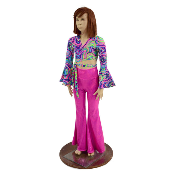 Girls Neon Pink Solar Flares & Glow Worm Wrap n Tie Top Set - Coquetry Clothing