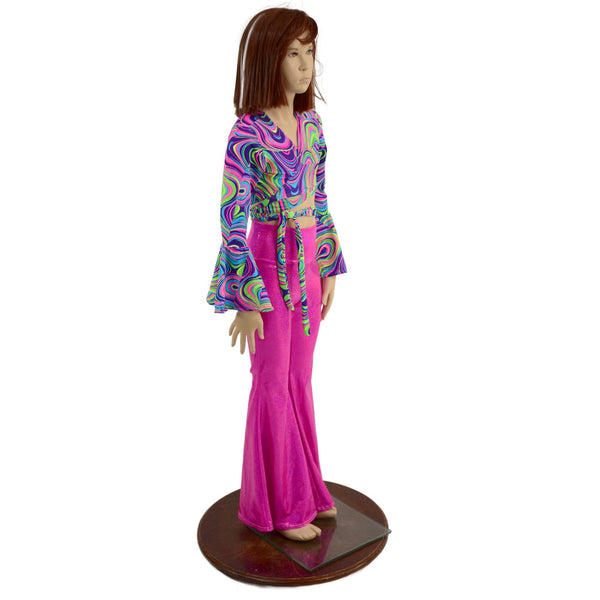 Girls Neon Pink Solar Flares & Glow Worm Wrap n Tie Top Set - 4