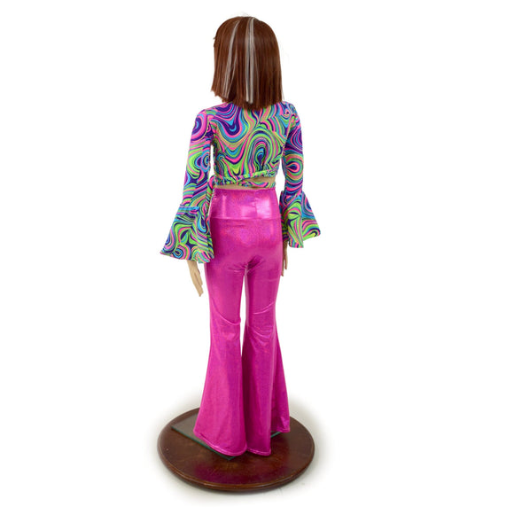 Girls Neon Pink Solar Flares & Glow Worm Wrap n Tie Top Set - Coquetry Clothing