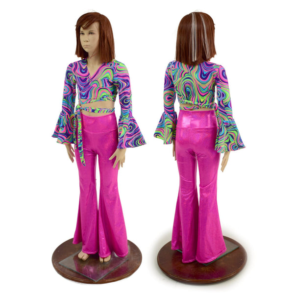Girls Neon Pink Solar Flares & Glow Worm Wrap n Tie Top Set - 6