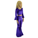 Girls Purple Velvet Trumpet Sleeve Crop & Bell Bottom Flares Set - Coquetry Clothing