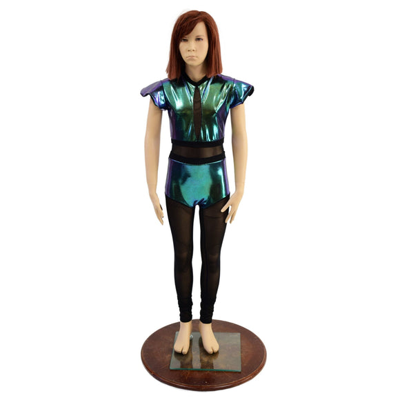 Girls Scarab Catsuit with Mesh Legs, and Inset Mesh Keyhole - Coquetry Clothing