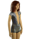 Girls Silver Holographic Romper with Plunging Mesh Inset Neckline - Coquetry Clothing