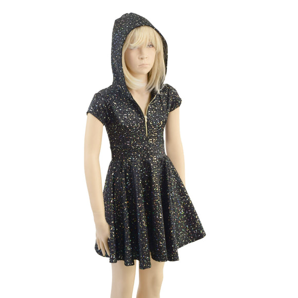 Girls Star Noir Skater Dress with Hood and Zipper - Coquetry Clothing