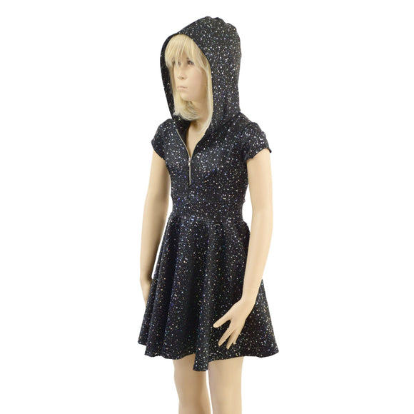 Girls Star Noir Skater Dress with Hood and Zipper - Coquetry Clothing