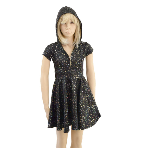 Girls Star Noir Skater Dress with Hood and Zipper - Coquetry Clothing