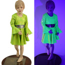 Girls Trumpet Sleeve Skater Dress in Neon Lime - Coquetry Clothing