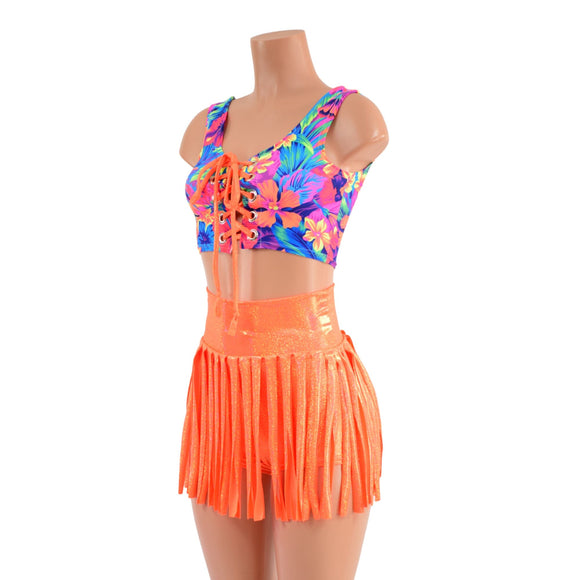 Gladiator Fringe High Waist Shorts & Lace Up Mini Tank Set - Coquetry Clothing