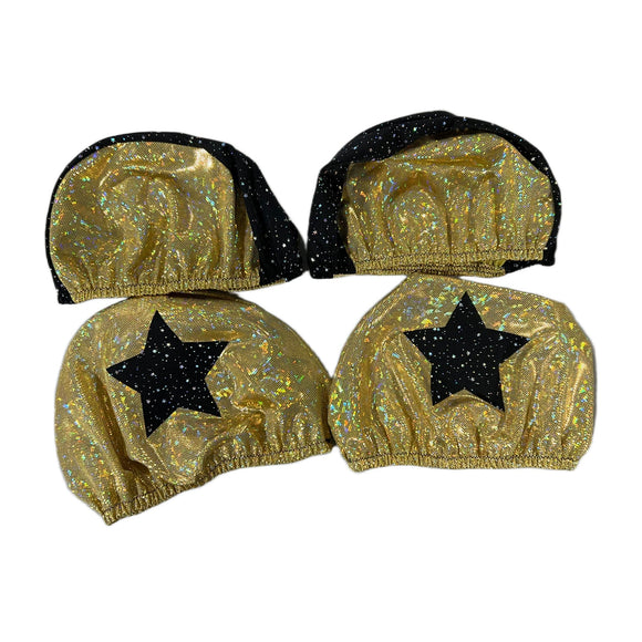 Gold and Black Pivot and Jammer Roller Derby Helmet Covers - Coquetry Clothing