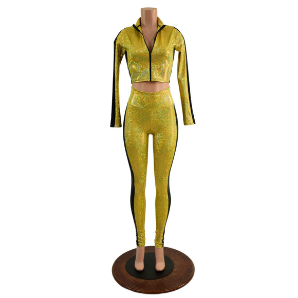 Gold and Black Side Paneled Set (Leggings & Crop Top) - Coquetry Clothing