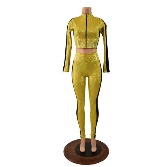 Gold and Black Side Paneled Set (Leggings & Crop Top) - Coquetry Clothing