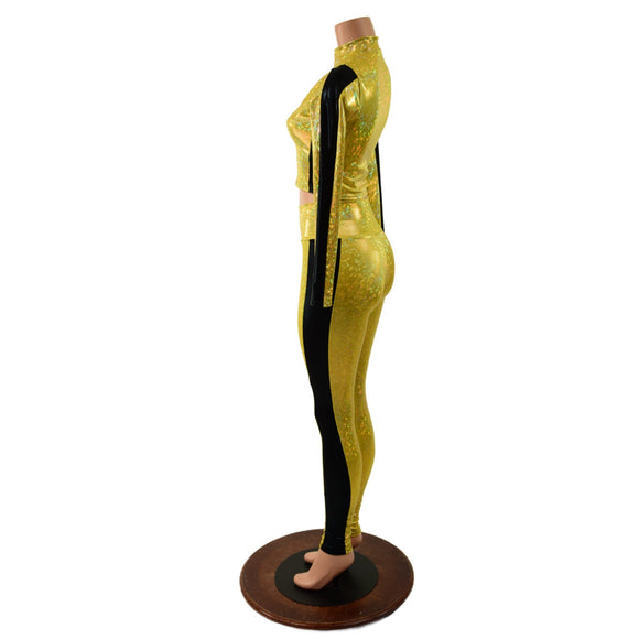 Gold and Black Side Paneled Set (Leggings & Crop Top) - Coquetry Clothing