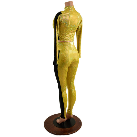 Gold and Black Side Paneled Set (Leggings & Crop Top) - Coquetry Clothing