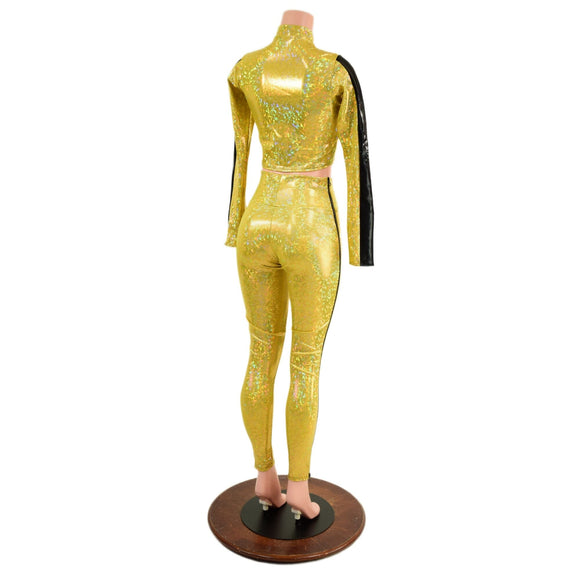 Gold and Black Zip Away Set (Leggings & Crop Top) - Coquetry Clothing