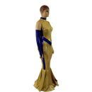 Gold and Blue Super Hero Fishtail Gown and Arm Warmers - Coquetry Clothing