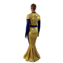 Gold and Blue Super Hero Fishtail Gown and Arm Warmers - Coquetry Clothing