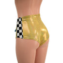 Gold and Peacock Front Lace Up Siren Shorts with Checkered Side Panels - Coquetry Clothing