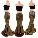 Gold Dragon Scale High Waist Mermaid Skirt with Puddle Train - Coquetry Clothing