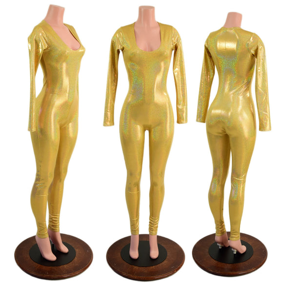 Gold Holographic Long Sleeve Catsuit - Coquetry Clothing