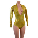 Gold Kaleidoscope Long Sleeve Siren Romper with Plunging V Neckline - Coquetry Clothing