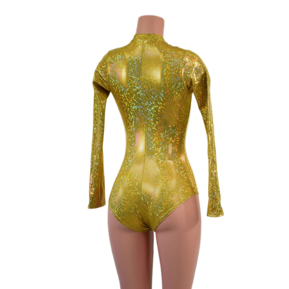 Gold Kaleidoscope Long Sleeve Siren Romper with Plunging V Neckline - Coquetry Clothing