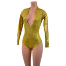 Gold Kaleidoscope Long Sleeve Siren Romper with Plunging V Neckline - Coquetry Clothing