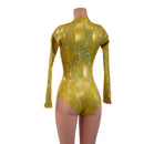 Gold Kaleidoscope Long Sleeve Siren Romper with Plunging V Neckline - Coquetry Clothing
