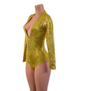 Gold Kaleidoscope Long Sleeve Siren Romper with Plunging V Neckline - Coquetry Clothing