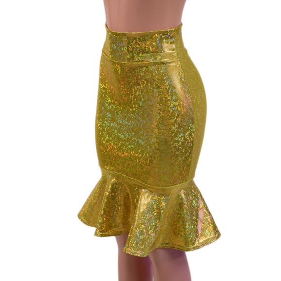 Gold Kaleidoscope Ruffled Wiggle Skirt - Coquetry Clothing