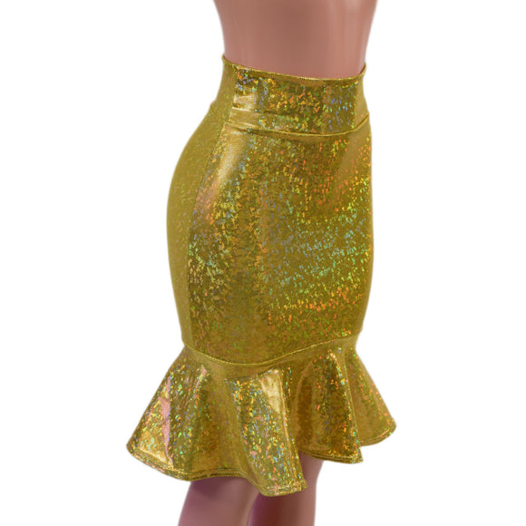 Gold Kaleidoscope Ruffled Wiggle Skirt - Coquetry Clothing