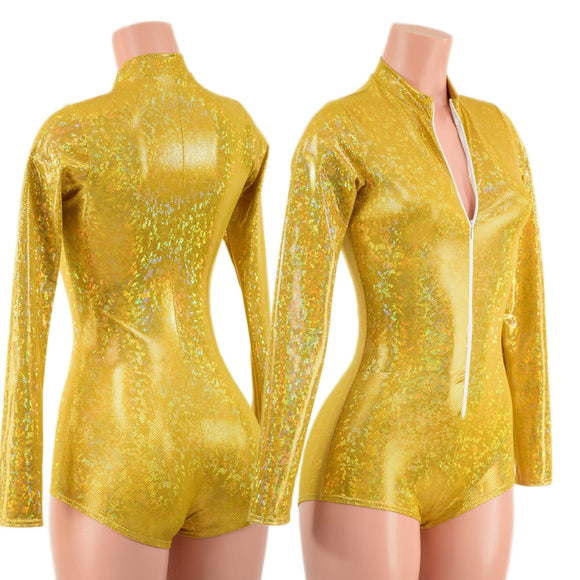Gold Kaleidoscope Stella Romper with Long Sleeves & Boy Cut Leg - Coquetry Clothing