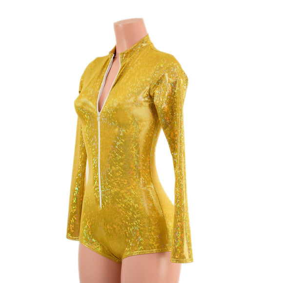 Gold Kaleidoscope Stella Romper with Long Sleeves & Boy Cut Leg - Coquetry Clothing