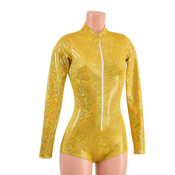 Gold Kaleidoscope Stella Romper with Long Sleeves & Boy Cut Leg - Coquetry Clothing