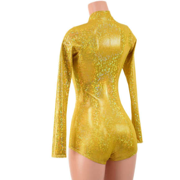 Gold Kaleidoscope Stella Romper with Long Sleeves & Boy Cut Leg - Coquetry Clothing