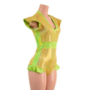 Gold Sparkly Jewel and Neon Lime Flip Sleeve Paneled Romper - Coquetry Clothing