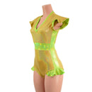 Gold Sparkly Jewel and Neon Lime Flip Sleeve Paneled Romper - Coquetry Clothing