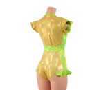 Gold Sparkly Jewel and Neon Lime Flip Sleeve Paneled Romper - Coquetry Clothing