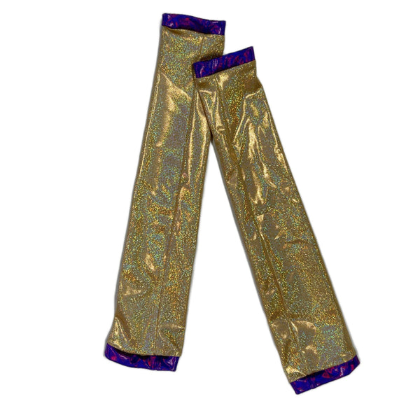 Gold Sparkly Jewel Arm Warmers with Grape Holo Trim - 2