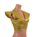 Gold Sparkly Jewel Flip Sleeve Crop Top with V Neck - Coquetry Clothing