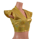 Gold Sparkly Jewel Flip Sleeve Crop Top with V Neck - Coquetry Clothing