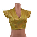Gold Sparkly Jewel Flip Sleeve Crop Top with V Neck - Coquetry Clothing