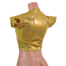 Gold Sparkly Jewel Flip Sleeve Crop Top with V Neck - Coquetry Clothing