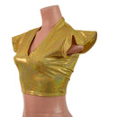 Gold Sparkly Jewel Flip Sleeve Crop Top with V Neck - Coquetry Clothing
