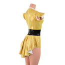 Gold Sparkly Jewel Mini Tux Back Romper with Inset Mesh Keyhole and White Trim - Coquetry Clothing