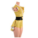 Gold Sparkly Jewel Mini Tux Back Romper with Inset Mesh Keyhole and White Trim - Coquetry Clothing